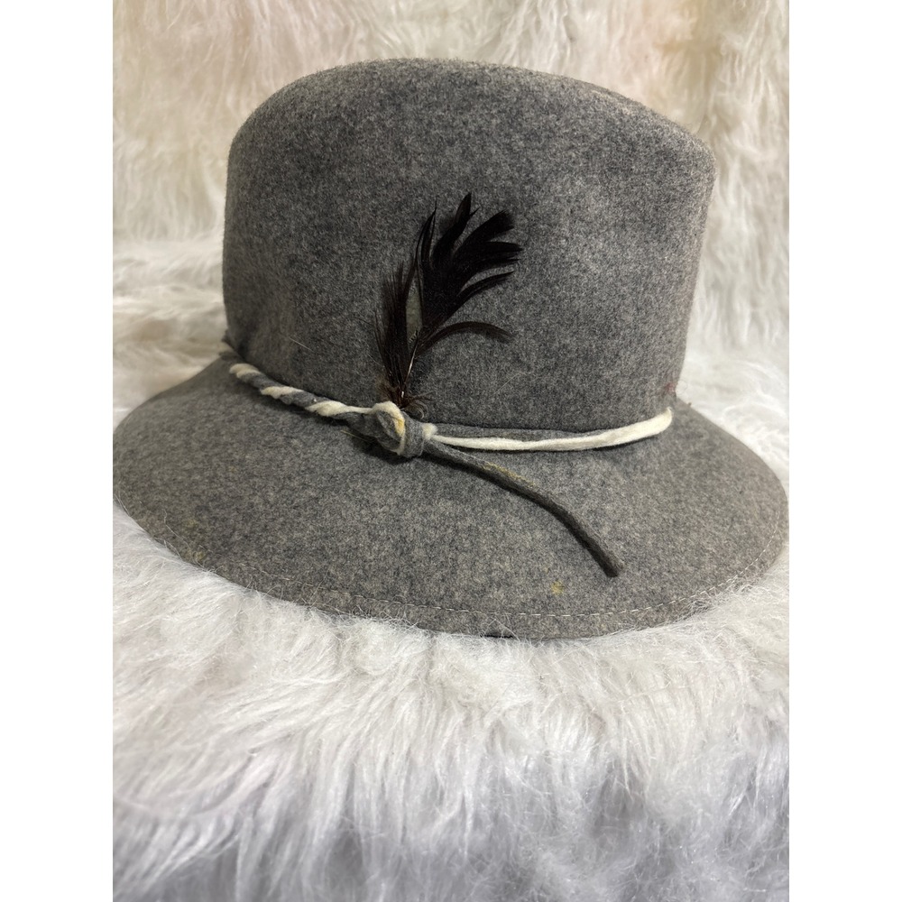 Lancaster Wool Fedora Mens Gray Feather Rope Band Wide Brim Vintage Union Made